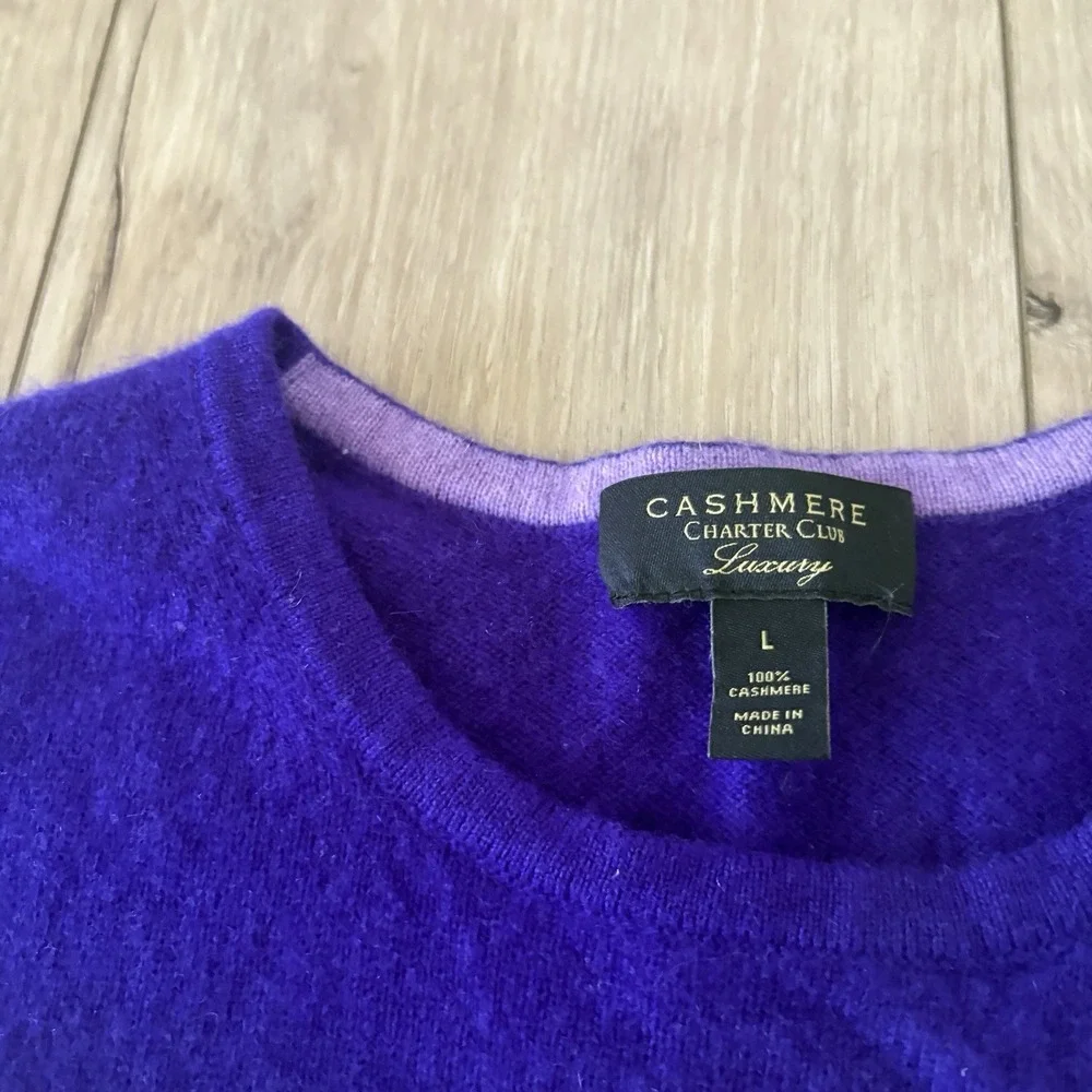 Charter Club Luxury 100% Cashmere Purple Crew Neck Pullover Sweater Womens Large